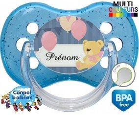 Ourson et ballon + prénom: Sucette Cerise-su7.fr
