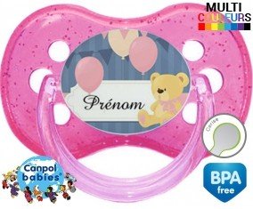 Ourson et ballon + prénom: Sucette Cerise-su7.fr