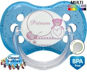 Ourson (fille) style1 + prénom : Sucette Cerise personnalisée