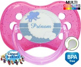 Elephant bleu + prénom: Sucette Cerise-su7.fr