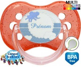 Elephant bleu + prénom: Sucette Cerise-su7.fr