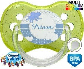 Elephant bleu + prénom: Sucette Cerise-su7.fr