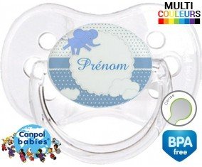 Elephant bleu + prénom: Sucette Cerise-su7.fr