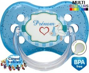 Cigogne + prénom : Sucette Cerise personnalisée