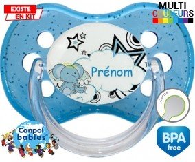 Tetine Eléphant style3 + prénom embout Cerise personnalisée