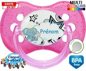 Tetine Eléphant style3 + prénom embout Cerise