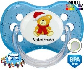 Ourson noël + prénom : Sucette Cerise personnalisée