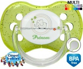 Eléphant tendre vert + prénom: Sucette Cerise-su7.fr
