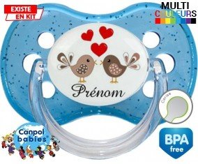 Oiseaux cœur + prénom : Sucette Cerise personnalisée