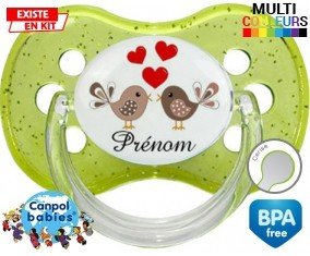 Oiseaux cœur + prénom: Sucette Cerise-su7.fr