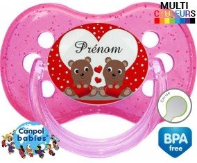 Petit ours et cœur + prénom: Sucette Cerise-su7.fr