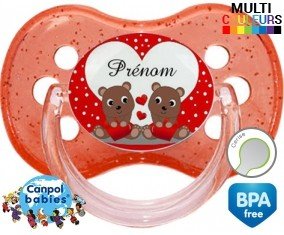 Petit ours et cœur + prénom: Sucette Cerise-su7.fr