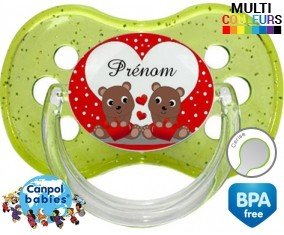 Petit ours et cœur + prénom: Sucette Cerise-su7.fr