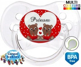Petit ours et cœur + prénom: Sucette Cerise-su7.fr
