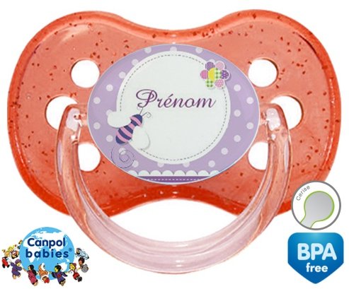 Abeille violet + prénom: Sucette Cerise-su7.fr