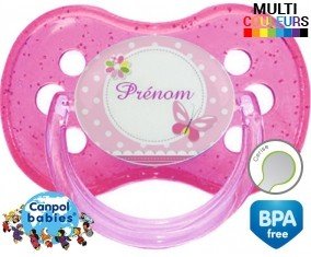 Papillon rose + prénom: Sucette Cerise-su7.fr