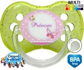 Papillon rose + prénom: Sucette Cerise-su7.fr