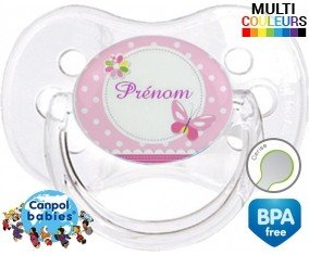 Papillon rose + prénom: Sucette Cerise-su7.fr