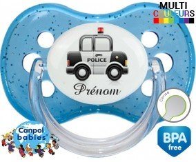 Tetine Voiture de police style2 + prénom embout Cerise personnalisée