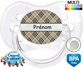 Ecossais beige + prénom: Sucette Cerise-su7.fr
