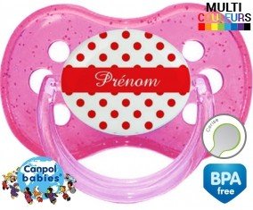 Pois rouge + prénom: Sucette Cerise-su7.fr