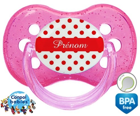 Pois rouge + prénom: Sucette Cerise-su7.fr