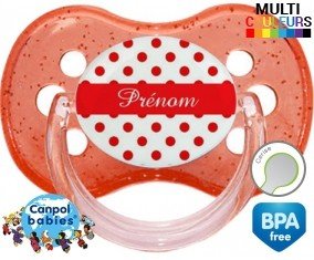 Pois rouge + prénom: Sucette Cerise-su7.fr