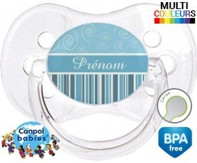Motif bleu + prénom: Sucette Cerise-su7.fr