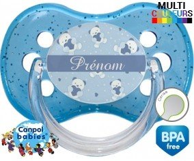 Oursons bleu + prénom: Sucette Cerise-su7.fr