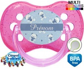 Oursons bleu + prénom: Sucette Cerise-su7.fr