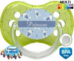 Oursons bleu + prénom: Sucette Cerise-su7.fr