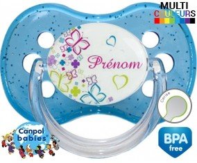 Papillons et fleurs + prénom : Sucette Cerise personnalisée