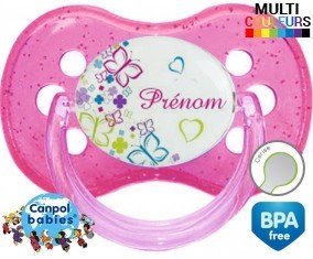 Papillons et fleurs + prénom: Sucette Cerise-su7.fr