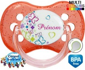 Papillons et fleurs + prénom: Sucette Cerise-su7.fr