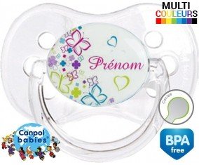 Papillons et fleurs + prénom: Sucette Cerise-su7.fr