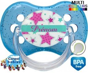 Tetine Étoile turquoise + prénom embout Cerise personnalisée