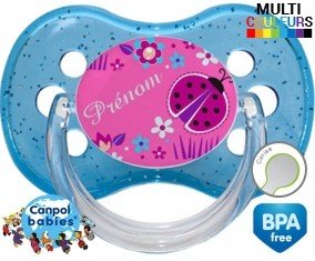 Originale coccinelle rose + prénom : Sucette Cerise personnalisée