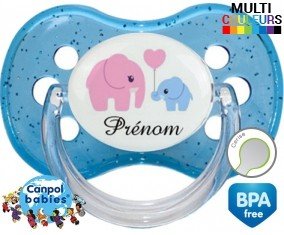 Elphants bleu et rose + prénom: Sucette Cerise-su7.fr