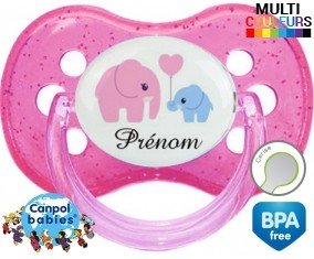 Elphants bleu et rose + prénom: Sucette Cerise-su7.fr