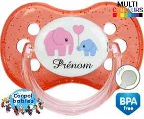 Elphants bleu et rose + prénom: Sucette Cerise-su7.fr