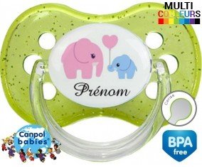 Elphants bleu et rose + prénom: Sucette Cerise-su7.fr