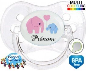 Elphants bleu et rose + prénom: Sucette Cerise-su7.fr
