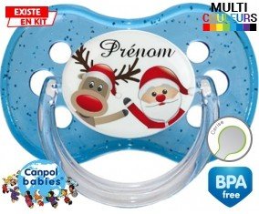 Renne et père noël + prénom : Sucette Cerise personnalisée