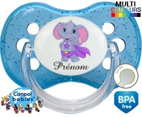 Elephant super héros + prénom : Sucette Cerise personnalisée