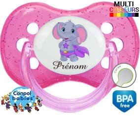 Elephant super héros + prénom: Sucette Cerise-su7.fr