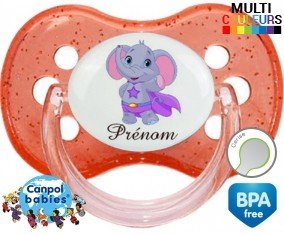 Elephant super héros + prénom: Sucette Cerise-su7.fr