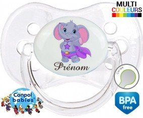 Elephant super héros + prénom: Sucette Cerise-su7.fr