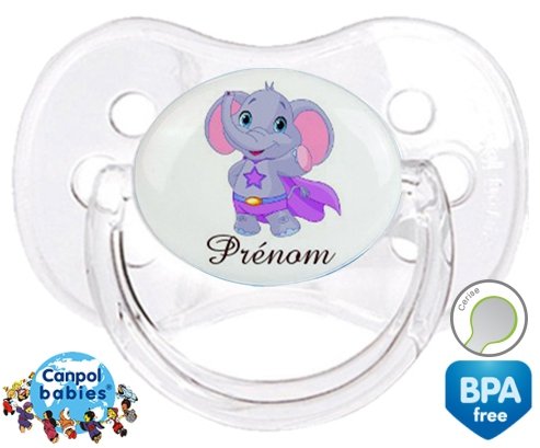 Elephant super héros + prénom: Sucette Cerise-su7.fr
