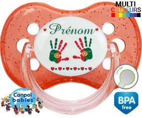 Drapeau portugal et main de bébé + prénom: Sucette Cerise-su7.fr