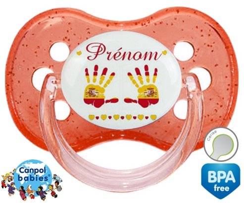 Main de bébé espagne + prénom: Sucette Cerise-su7.fr
